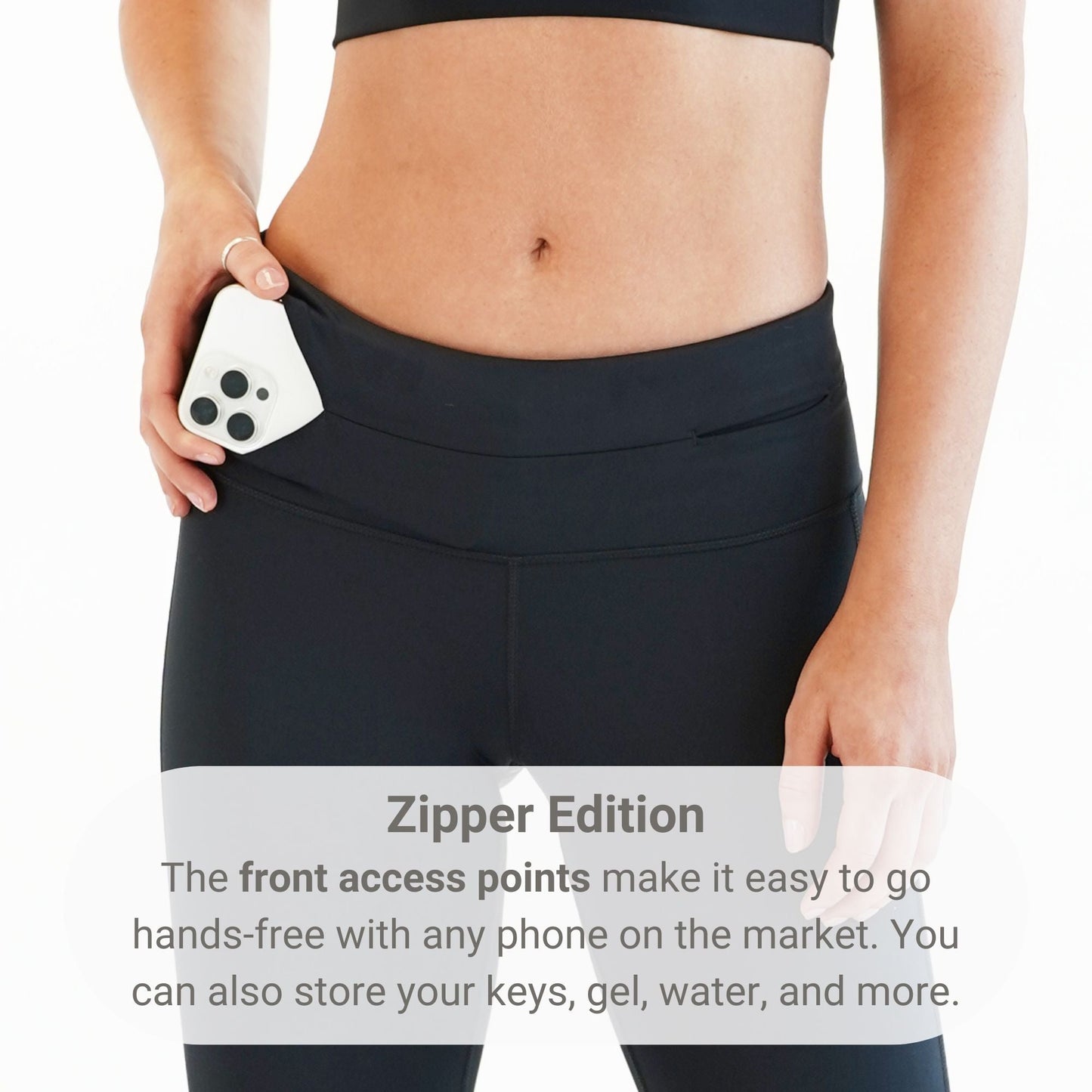 Women's Running Crops - FBCR10 - BLK - XS - Zipper Black - XS - FlipBelt Sweden