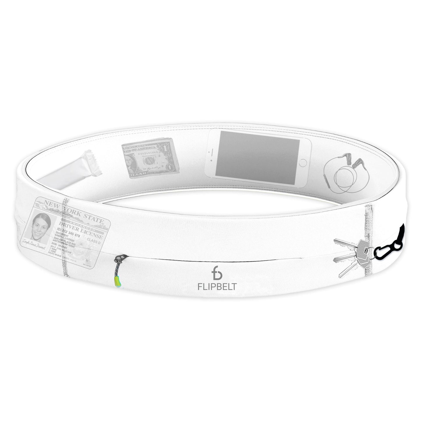 FlipBelt Zipper - FB0200 - WHT - XS - WHITE - XS - FlipBelt Sweden